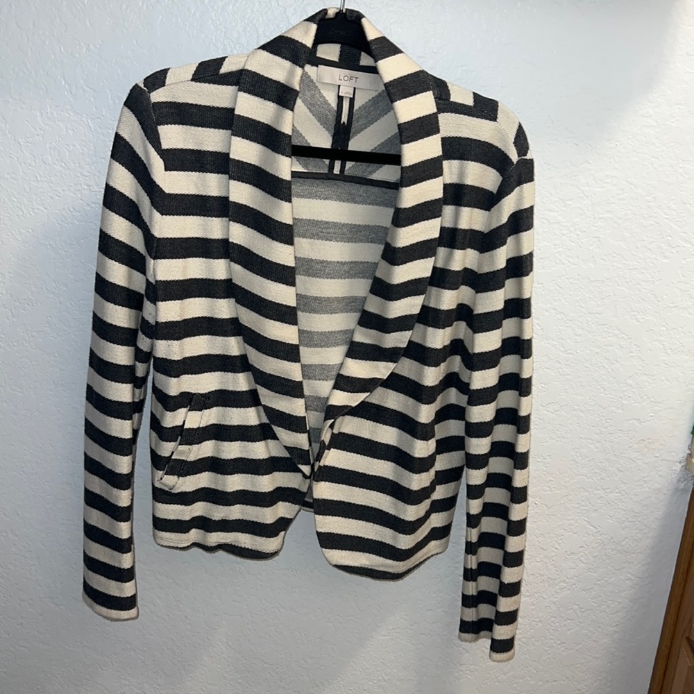 Anne Taylor Loft Stripe Linen Blazer Size Large